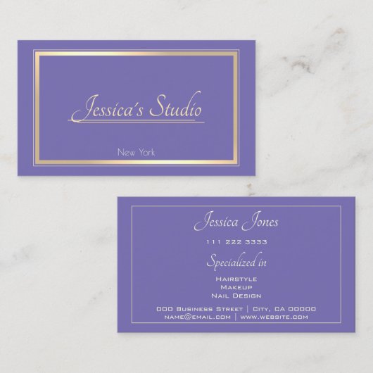 Periwinkle Blue Elegant Gold Lijst Custom Services Visitekaartje (Voorkant / Achterkant)