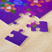 Periwinkle Blue en Violet Boho Painted Flowers Legpuzzel (Zijkant)