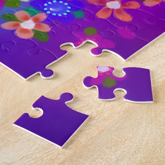 Periwinkle Blue en Violet Boho Painted Flowers Legpuzzel (Zijkant)