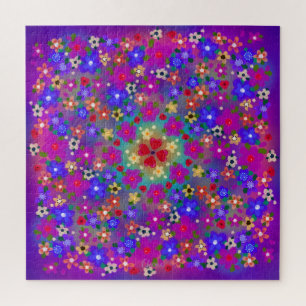Periwinkle Blue en Violet Boho Painted Flowers Legpuzzel