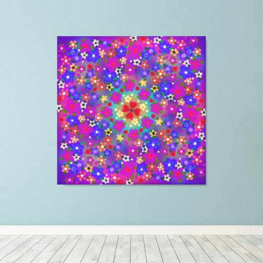 Periwinkle Blue en Violet Flowers Boho Style Canvas Afdruk (Insitu (Houten vloer))