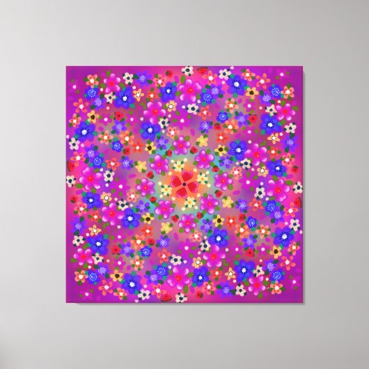 Periwinkle Blue en Violet Flowers en Hearts Boho Canvas Afdruk (Voorkant)