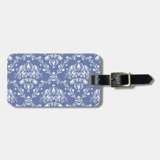 Periwinkle Blue en White Damask Bagagelabel (Voorkant horizontaal)