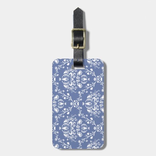 Periwinkle Blue en White Damask Bagagelabel (Voorkant verticaal)