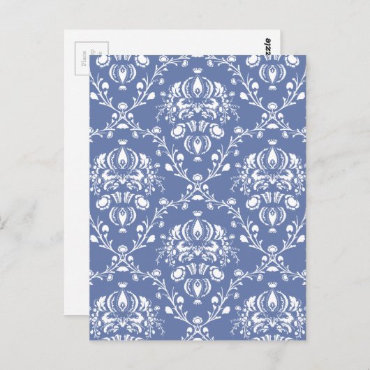 Periwinkle Blue en White Damask Briefkaart (Voorkant / Achterkant)