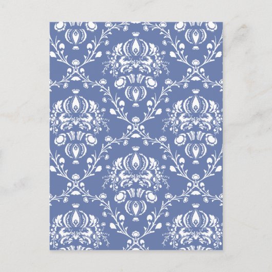 Periwinkle Blue en White Damask Briefkaart (Voorkant)
