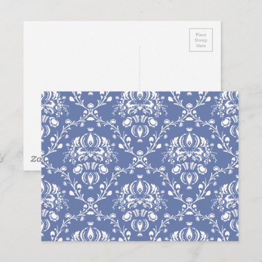 Periwinkle Blue en White Damask Briefkaart (Voorkant / Achterkant)