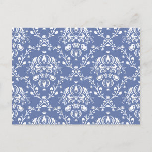 Periwinkle Blue en White Damask Briefkaart