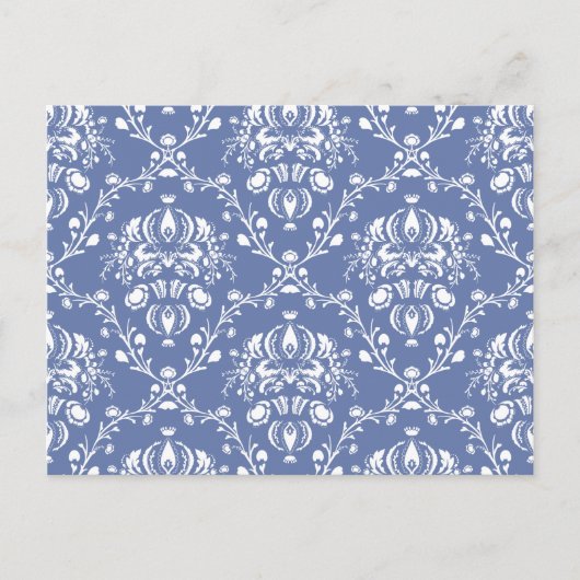 Periwinkle Blue en White Damask Briefkaart (Voorkant)