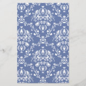 Periwinkle Blue en White Damask Briefpapier (Voorkant)