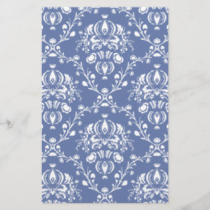 Periwinkle Blue en White Damask Briefpapier