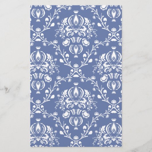 Periwinkle Blue en White Damask Briefpapier (Voorkant)