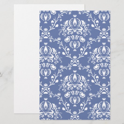 Periwinkle Blue en White Damask Briefpapier (Voorkant / Achterkant)