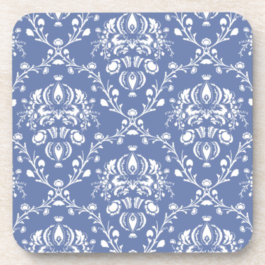 Periwinkle Blue en White Damask Drankjes Onderzetter (Voorkant)