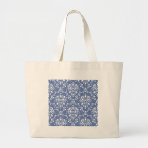 Periwinkle Blue en White Damask Grote Tote Bag