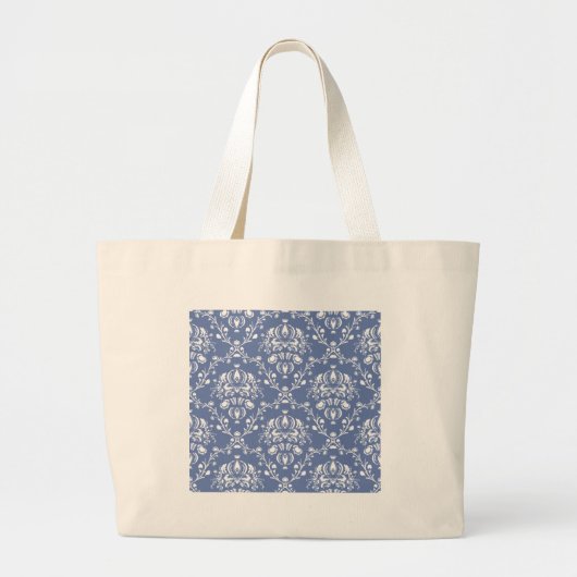 Periwinkle Blue en White Damask Grote Tote Bag (Voorkant)