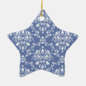 Periwinkle Blue en White Damask Keramisch Ornament (Voorkant)