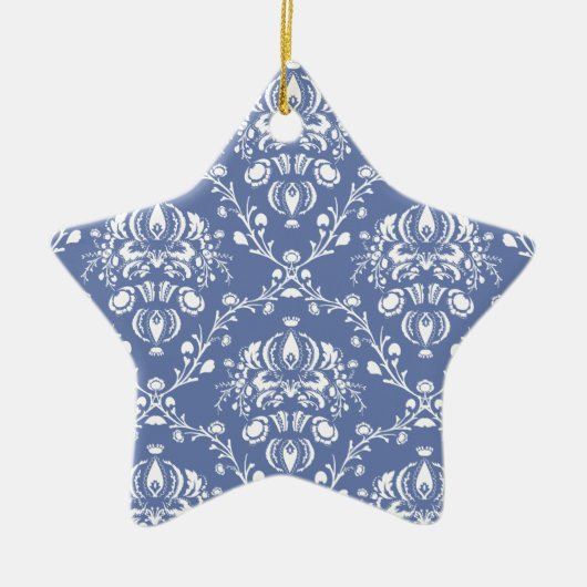 Periwinkle Blue en White Damask Keramisch Ornament (Voorkant)