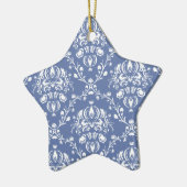 Periwinkle Blue en White Damask Keramisch Ornament (Links)