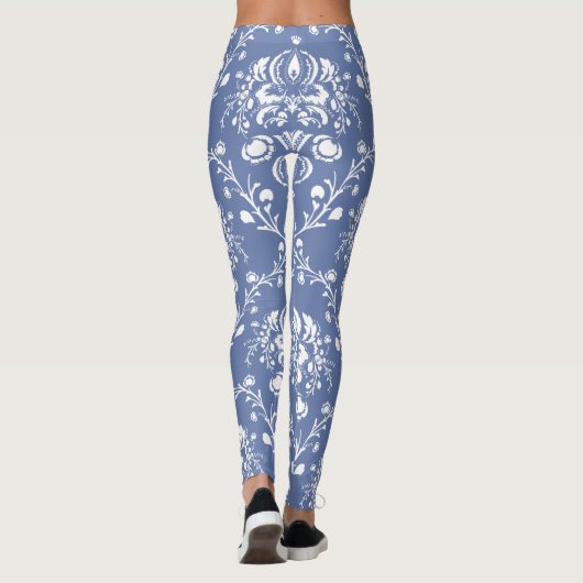 Periwinkle Blue en White Damask Leggings (Achterkant)