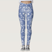 Periwinkle Blue en White Damask Leggings (Voorkant)
