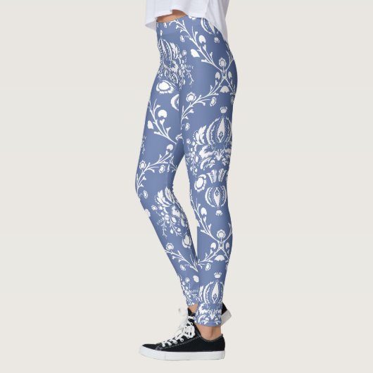 Periwinkle Blue en White Damask Leggings (Links)