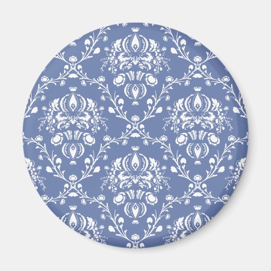 Periwinkle Blue en White Damask Magneet (Voorkant)