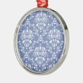 Periwinkle Blue en White Damask Metalen Ornament (Links)