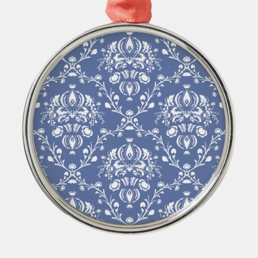 Periwinkle Blue en White Damask Metalen Ornament (Voorkant)