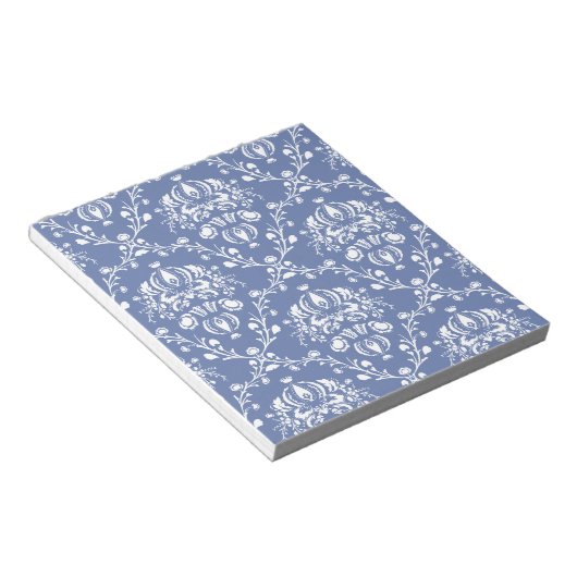Periwinkle Blue en White Damask Notitieblok (Schuin)