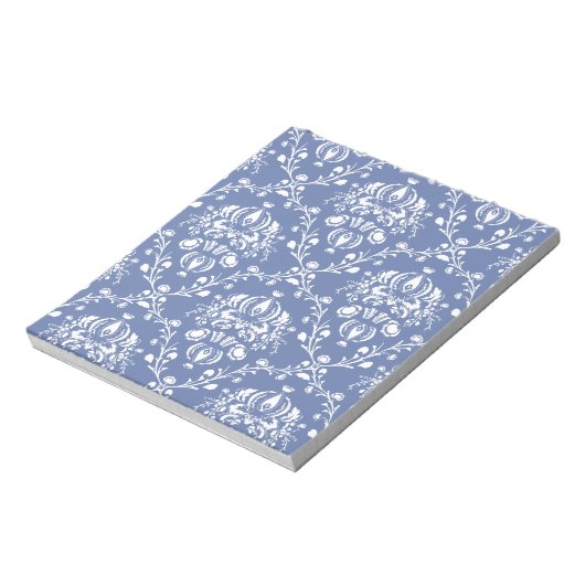 Periwinkle Blue en White Damask Notitieblok (Linkerzijde)