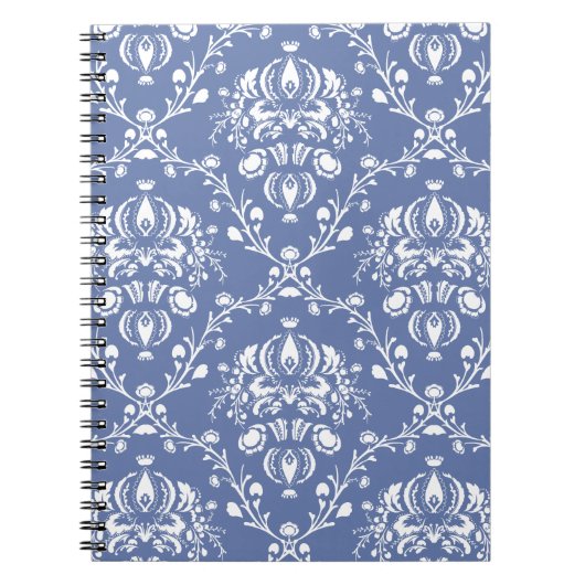 Periwinkle Blue en White Damask Notitieboek (Voorkant)