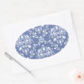 Periwinkle Blue en White Damask Ovale Sticker (Envelop)