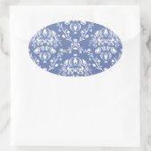 Periwinkle Blue en White Damask Ovale Sticker (Tas)