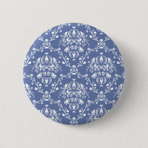 Periwinkle Blue en White Damask Ronde Button 5,7 Cm