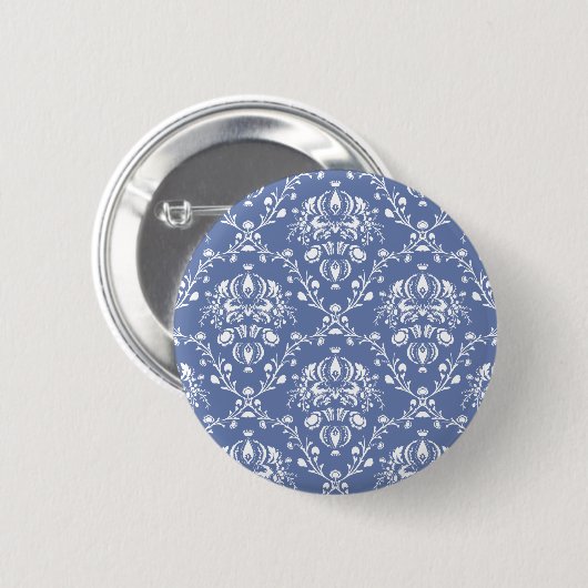 Periwinkle Blue en White Damask Ronde Button 5,7 Cm (Voorkant /achterkant)