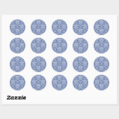 Periwinkle Blue en White Damask Ronde Sticker (Vel)