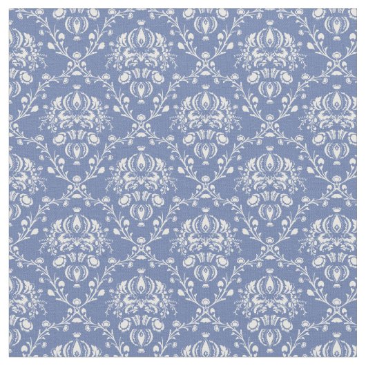 Periwinkle Blue en White Damask Stof (Close Up)