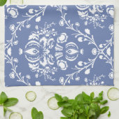 Periwinkle Blue en White Damask Theedoek (Gevouwen)