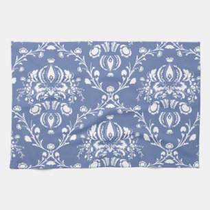 Periwinkle Blue en White Damask Theedoek