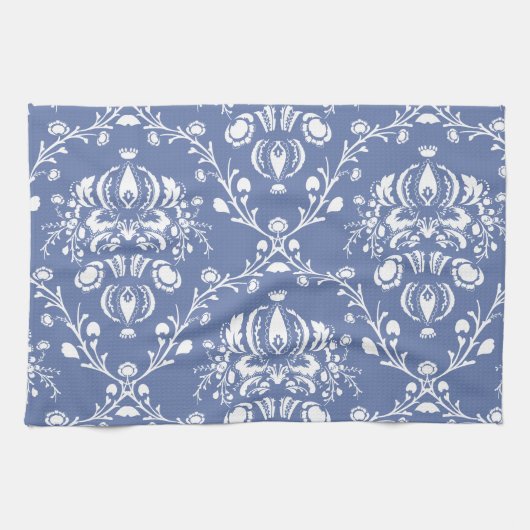 Periwinkle Blue en White Damask Theedoek (Horizontaal)
