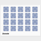 Periwinkle Blue en White Damask Vierkante Sticker (Vel)