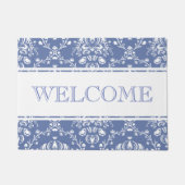 Periwinkle Blue en White Damask Welcome Deurmat (Voorkant)