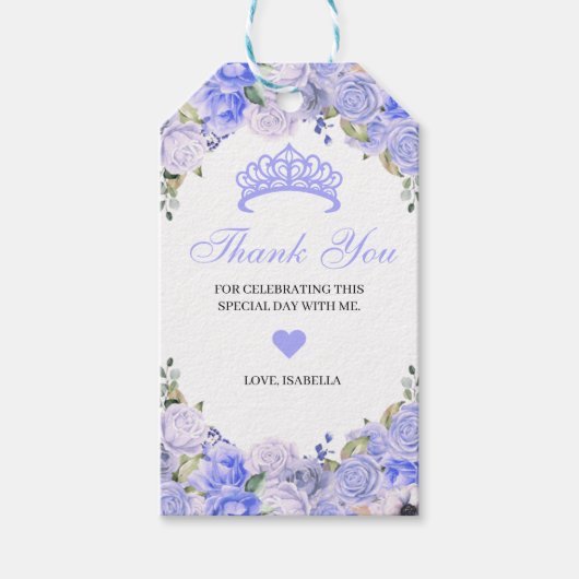 Periwinkle Blue Floral Hartelijk dank Cadeaulabel (Voorkant)