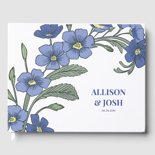 Periwinkle Blue Floral Modern Wedding Gastenboek (Voorkant)