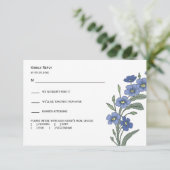 Periwinkle Blue Floral Modern Wedding Response, RSVP Kaartje (Staand voorkant)