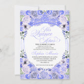 Periwinkle Blue Floral Quinceanera Birthday Kaart (Voorkant)