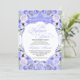Periwinkle Blue Floral Quinceanera Birthday Kaart