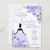 Periwinkle Blue Floral Quinceanera Birthday Kaart (Voorkant)
