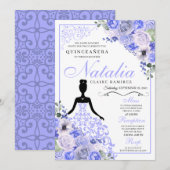 Periwinkle Blue Floral Quinceanera Birthday Kaart (Voorkant / Achterkant)